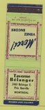 Matchbook Cover - Tavern Belanger Montreal QC