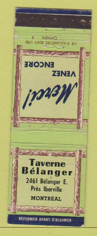 Matchbook Cover - Tavern Belanger Montreal QC