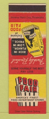 Matchbook Cover - Food Fair Grocery Lady Fair Coffee NY NJ PA DE VA MD FL
