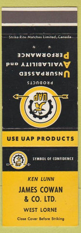 Matchbook Cover - UAP Auto Parts James Cowan West Lorne ON