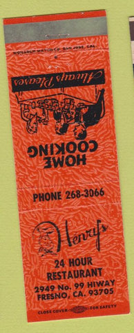 Matchbook Cover - Henry's Restaurant Fresno CA dark orange