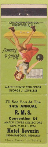 Matchbook Cover - RMS Hotel Severin Indianapolis IN 1954 pinup bowling