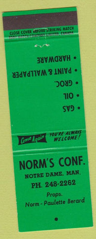 Matchbook Cover - Norm's Confectionery oil gas Notre Dame MB green