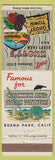 Matchbook Cover - Knott's Berry Farm Buena Park CA amusement Chicken Dinners