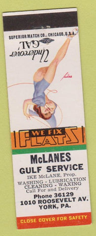 Matchbook Cover - McLanes Gulf oil gas York PA pinup Undercover Gal