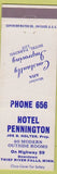 Matchbook Cover - Hotel Pennington Thief River Falls MN low phone #
