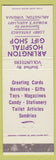 Matchbook Cover - Arlington Hospital Gift Shop Arlington VA white