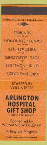 Matchbook Cover - Arlington Hospital Gift Shop Arlington VA orange