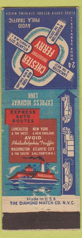 Matchbook Cover - Chester Bridgeport Ferry NYC Lancaster Atlantic City