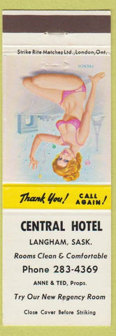 Matchbook Cover - Central Hotel Langham SK pinup