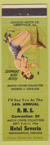 Matchbook Cover - RMS Hotel Severin Indianapolis IN 1954 pinup Fixin Drawers