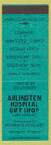Matchbook Cover - Arlington Hospital Gift Shop Arlington VA teal