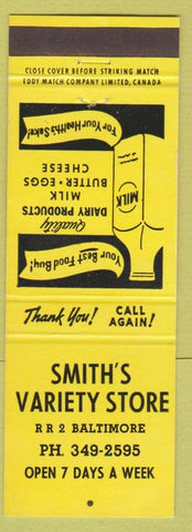 Matchbook Cover - Smith's Variety Store Canada NO TOWN yellow
