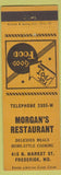 Matchbook Cover - Morgan's Restaurant Frederick MD yellow