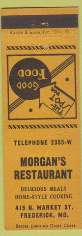 Matchbook Cover - Morgan's Restaurant Frederick MD yellow