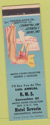 Matchbook Cover - RMS Hotel Severin Indianapolis IN 1954 pinup Forgot Pajamas