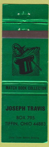 Matchbook Cover - Joseph Travis Match Collector Tiffin OH top hat green