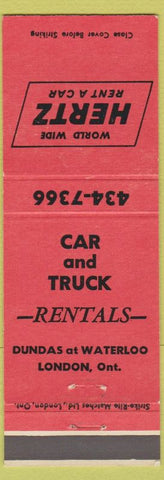 Matchbook Cover - Hertz Rent A Car London ON red