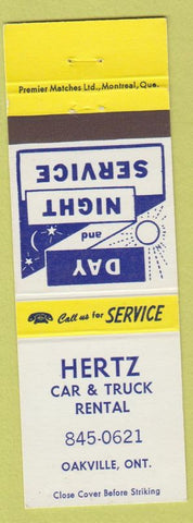 Matchbook Cover - Hertz Car Truck Rental Oakville ON