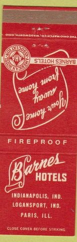 Matchbook Cover - Barnes Hotels Parris IL Indianapolis Logansport IN