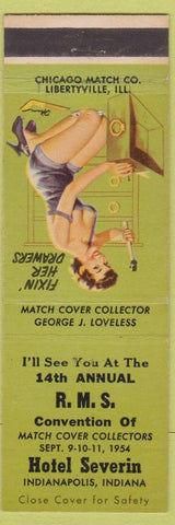 Matchbook Cover - RMS Hotel Severin Indianapolis IN 1954 pinup Fixing Drawers