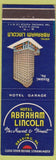 Matchbook Cover - Hotel Abraham Lincoln Reading PA