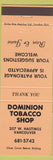 Matchbook Cover - Dominion Tobacco Shop Vancouver BC