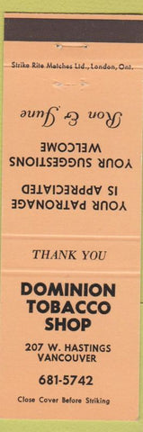 Matchbook Cover - Dominion Tobacco Shop Vancouver BC