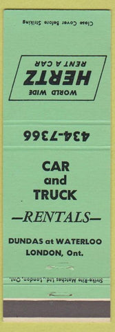Matchbook Cover - Hertz Rent a Car trucks London ON green