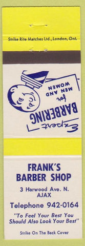 Matchbook Cover - Frank's Barber Shop Ajax ON Canada