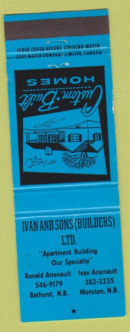 Matchbook Cover - Ivan and Sons Builders Moncton Bathurst NB blue
