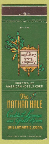 Matchbook Cover - Nathan Hale Hotel Willimantic CT lounge grill