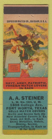 Matchbook Cover - AA Steiner Match Collector Fort Worth TX kite scene