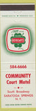 Matchbook Cover - Community Court Motel Saratoga Springs NY