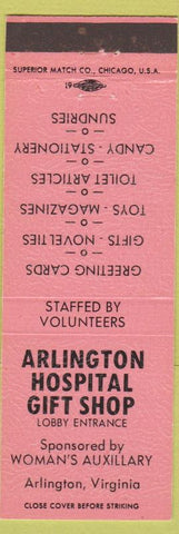 Matchbook Cover - Arlington Hospital Gift Shop Arlington VA salmon