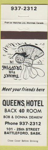 Matchbook Cover - Queens Hotel Battleford SK