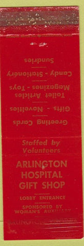 Matchbook Cover - Arlington Hospital Gift Shop Arlington VA red WORN