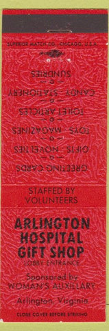 Matchbook Cover - Arlington Hospital Gift Shop Arlington VA red Filagree