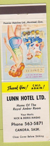 Matchbook Cover - Lunn Hotel Canora SK hillbilly