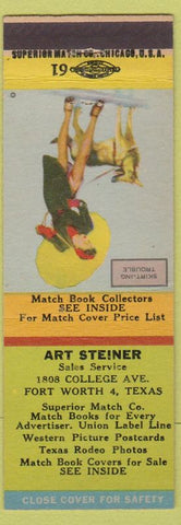 Matchbook Cover Art Steiner Fort Worth TX Match Collector pinup Skirting Trouble