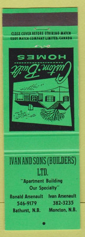 Matchbook Cover - Ivan and Sons Builders Moncton Bathurst NB green
