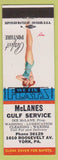 Matchbook Cover - McLanes Gulf oil gas York PA pinup Perfect Posture