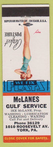 Matchbook Cover - McLanes Gulf oil gas York PA pinup Perfect Posture