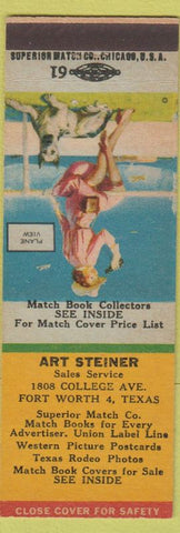 Matchbook Cover - Art Steiner Fort Worth TX Match Collector pinup Plane View