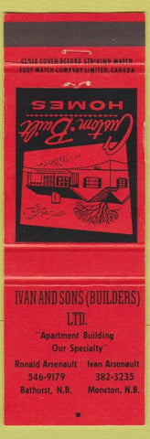 Matchbook Cover - Ivan and Sons Builders Moncton Bathurst NB red