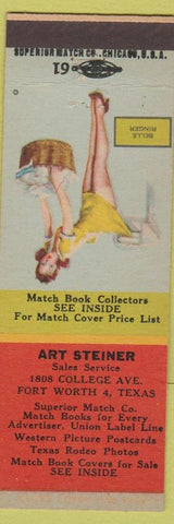 Matchbook Cover - Art Steiner Fort Worth TX Match Collector pinup Belle Ringer