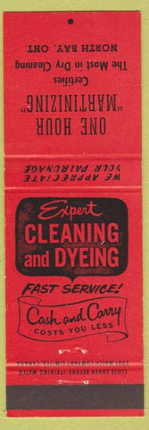 Matchbook Cover - Dry Cleaning Martinizing North Bay ON red