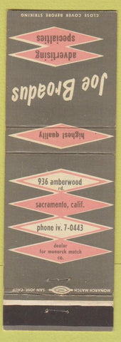 Matchbook Cover - Joe Broadus Advertising Sacramento CA