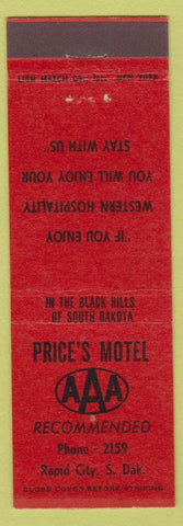 Matchbook Cover - Price's Motel Rapid City SD