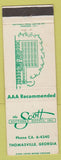 Matchbook Cover - Scott Southern Hotels Thomasville GA
